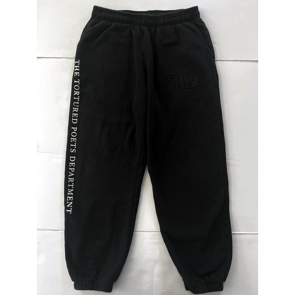 Taylor Swift TTPD Sweatpants Women L Black Embossed Fleece Jogger Album Merch